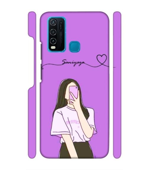 Girl gives mirror selfie pose with Customize Text Vivo Y30 Mobile Cover