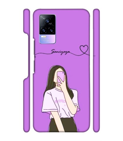 Girl gives mirror selfie pose with Customize Text Vivo Y73 Mobile Cover