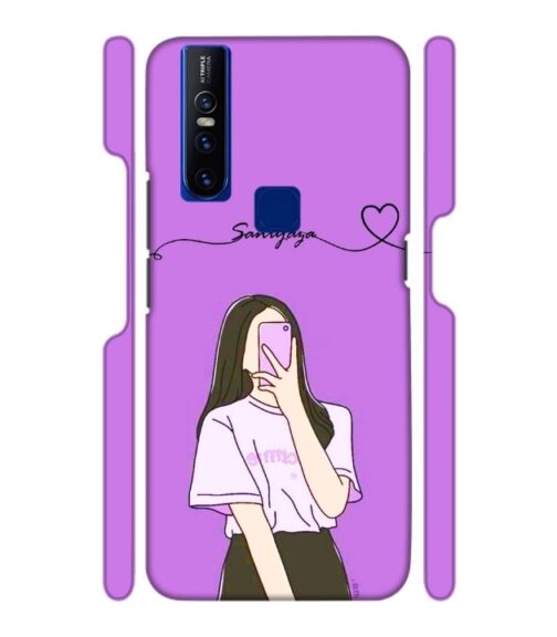 Girl gives mirror selfie pose with Customize Text Vivo V15 Mobile Cover