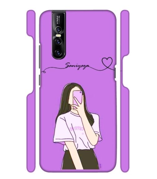 Girl gives mirror selfie pose with Customize Text Vivo V15 Pro Mobile Cover