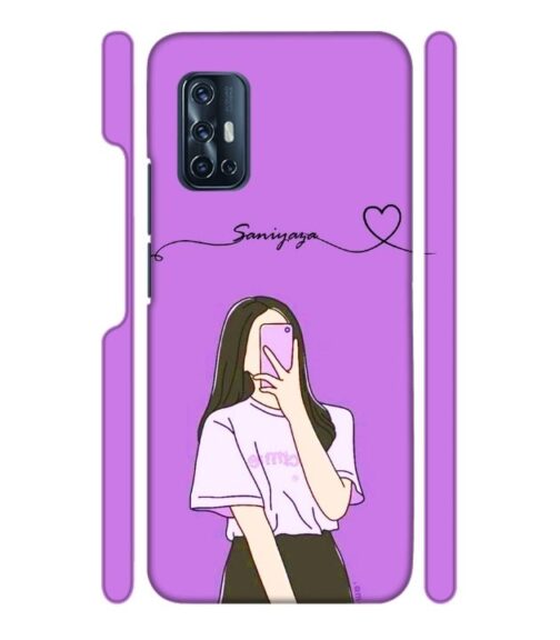Girl gives mirror selfie pose with Customize Text Vivo V17 Mobile Cover
