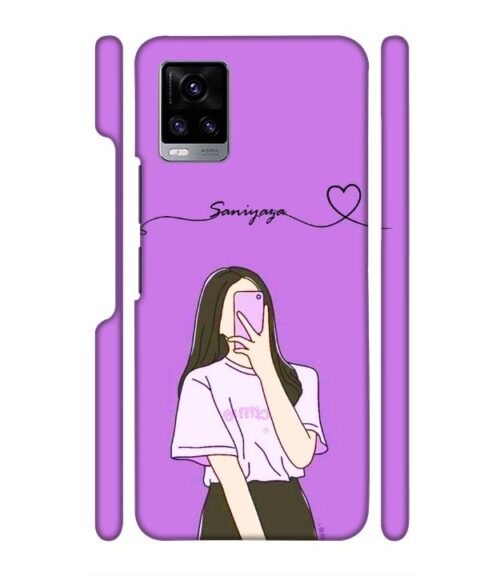Girl gives mirror selfie pose with Customize Text Vivo V20 Mobile Cover