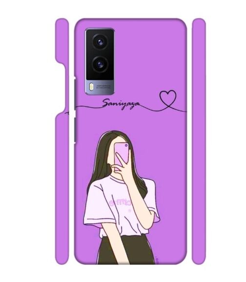 Girl gives mirror selfie pose with Customize Text Vivo V21 E Mobile Cover