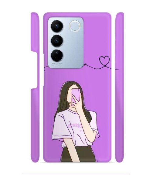 Girl gives mirror selfie pose with Customize Text Vivo V27 5G Mobile Cover