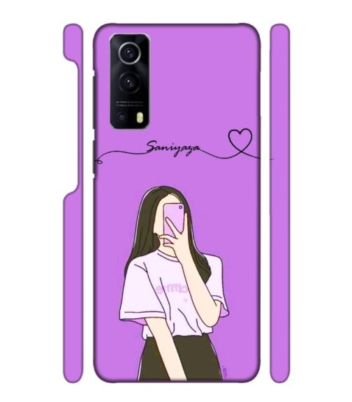 Girl gives mirror selfie pose with Customize Text iQOO Z3 Mobile Cover