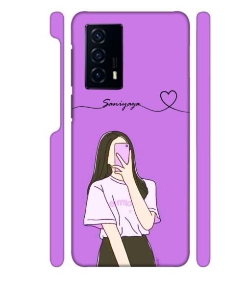 Girl gives mirror selfie pose with Customize Text iQOO Z5 Mobile Cover