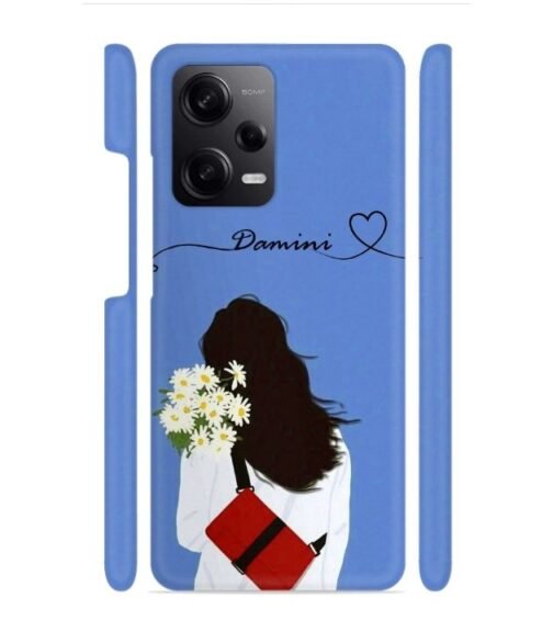 Sweet girl with back pose with flower Customize Text Redmi Note 12 (5G) Mobile Cover