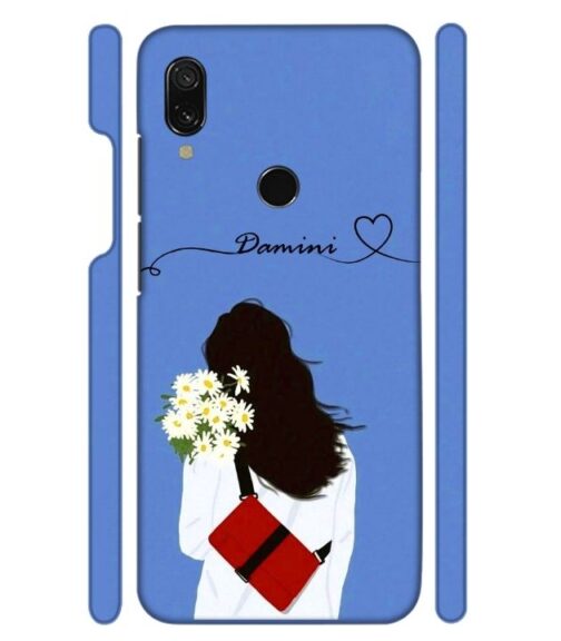 Sweet girl with back pose with flower Customize Text Redmi 7 Mobile Cover