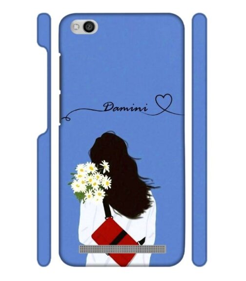 Sweet girl with back pose with flower Customize Text Redmi 5A Mobile Cover