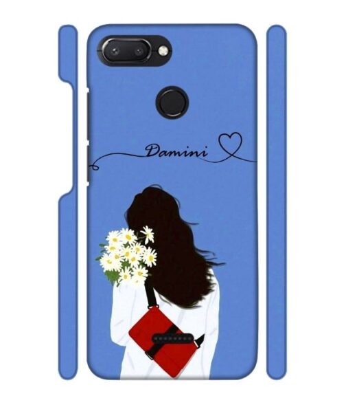 Sweet girl with back pose with flower Customize Text Redmi 6 Mobile Cover