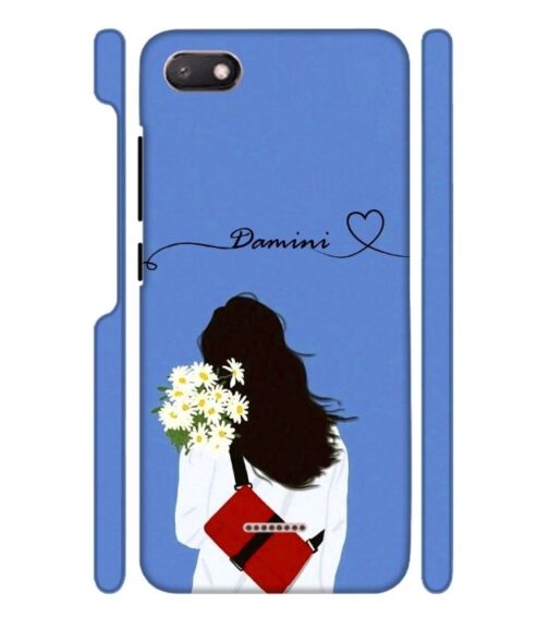 Sweet girl with back pose with flower Customize Text Redmi 6 A Mobile Cover