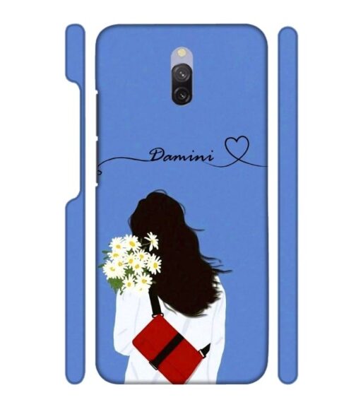 Sweet girl with back pose with flower Customize Text Redmi 8A Dual Mobile Cover