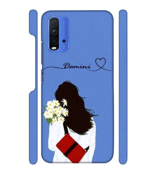 Sweet girl with back pose with flower Customize Text Redmi 9 Power Mobile Cover