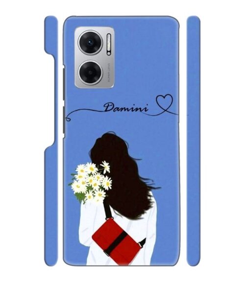 Sweet girl with back pose with flower Customize Text Redmi 11 Prime (5G) Mobile Cover