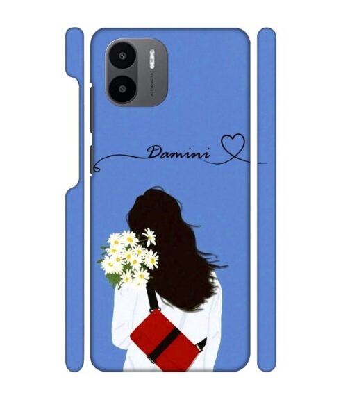Sweet girl with back pose with flower Customize Text Redmi A1 Mobile Cover