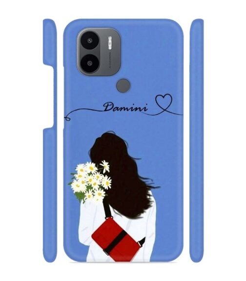 Sweet girl with back pose with flower Customize Text Redmi A1 Plus Mobile Cover