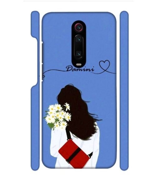 Sweet girl with back pose with flower Customize Text Redmi K20 Mobile Cover