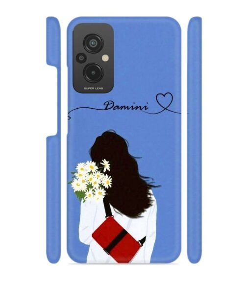 Sweet girl with back pose with flower Customize Text Redmi 11 Prime (4G) Mobile Cover