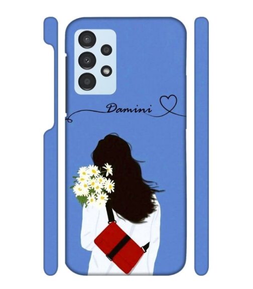 Sweet girl with back pose with flower Customize Text Samsung Galaxy A13 5G Mobile Cover