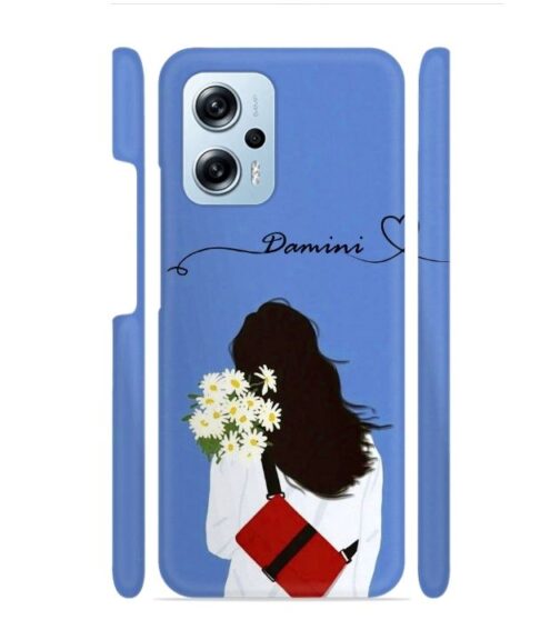 Sweet girl with back pose with flower Customize Text Redmi K50i 5G Mobile Cover