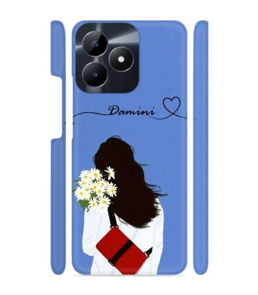 Sweet girl with back pose with flower Customize Text Realme C53 Mobile Cover