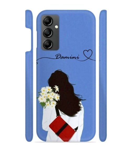 Sweet girl with back pose with flower Customize Text Samsung Galaxy F13 5G Mobile Cover