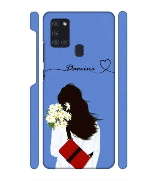 Sweet girl with back pose with flower Customize Text Samsung Galaxy A21 S Mobile Cover