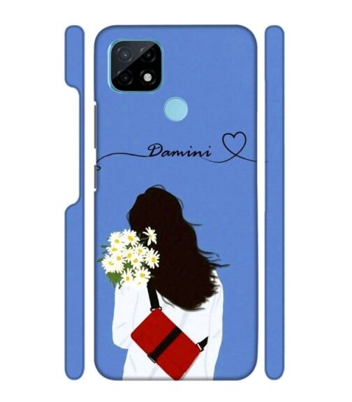 Sweet girl with back pose with flower Customize Text Realme C21 Mobile Cover