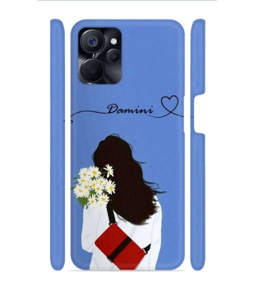 Sweet girl with back pose with flower Customize Text Realme 9i (5G) Mobile Cover