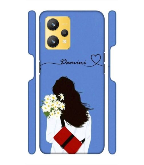 Sweet girl with back pose with flower Customize Text Realme 9 Mobile Cover