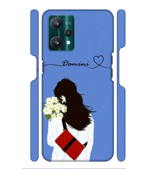 Sweet girl with back pose with flower Customize Text Realme 9 Pro Mobile Cover