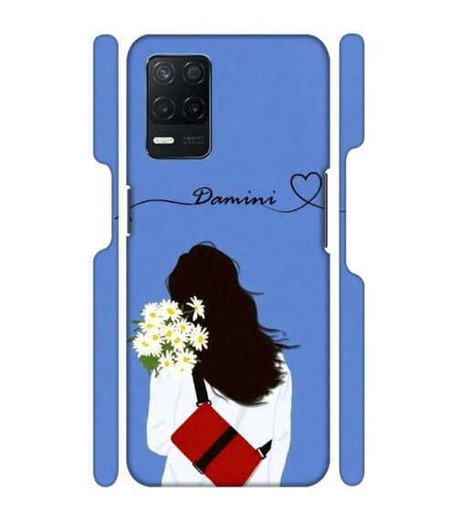 Sweet girl with back pose with flower Customize Text Realme 9 (5G) Mobile Cover