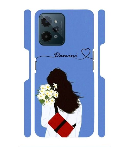 Sweet girl with back pose with flower Customize Text Realme C31 Mobile Cover