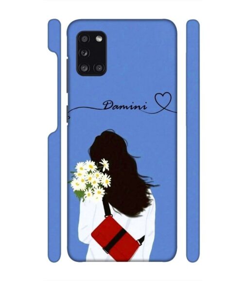 Sweet girl with back pose with flower Customize Text Samsung Galaxy A31 Mobile Cover