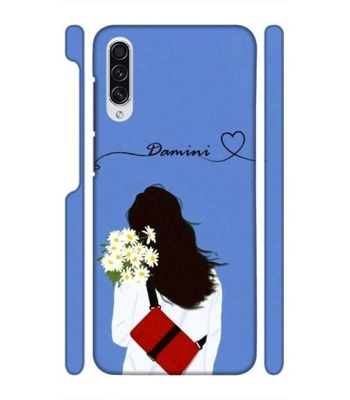 Sweet girl with back pose with flower Customize Text Samsung Galaxy A50 S Mobile Cover