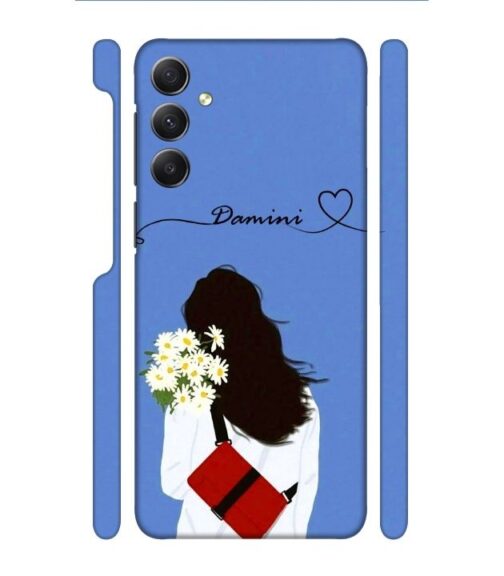 Sweet girl with back pose with flower Customize Text Samsung Galaxy A54 5G Mobile Cover