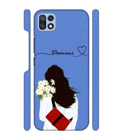 Sweet girl with back pose with flower Customize Text Samsung Galaxy F42 (5G) Mobile Cover