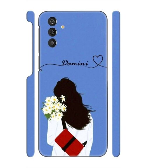 Sweet girl with back pose with flower Customize Text Samsung Galaxy M13 4G Mobile Cover