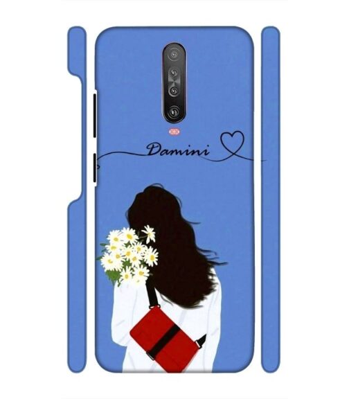 Sweet girl with back pose with flower Customize Text Poco X2 Mobile Cover
