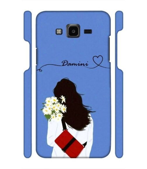 Sweet girl with back pose with flower Customize Text Samsung Galaxy J7 (2016) Mobile Cover