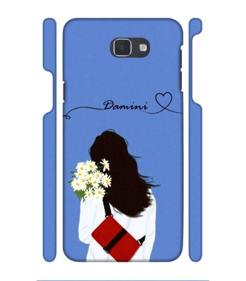 Sweet girl with back pose with flower Customize Text Samsung Galaxy J7 Prime Mobile Cover