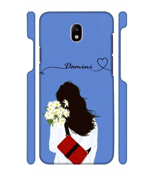Sweet girl with back pose with flower Customize Text Samsung Galaxy J7 (2017) Mobile Cover