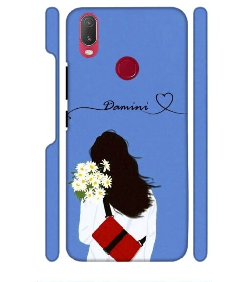 Sweet girl with back pose with flower Customize Text Vivo Y95 Mobile Cover