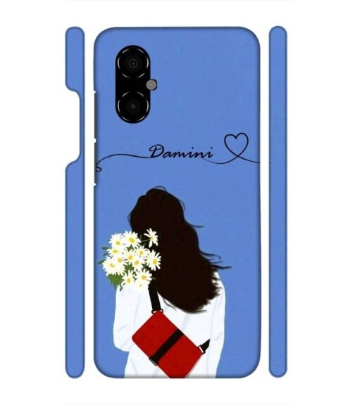 Sweet girl with back pose with flower Customize Text Poco M5 5G Mobile Cover