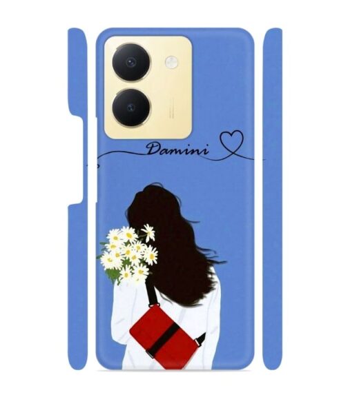 Sweet girl with back pose with flower Customize Text Vivo Y27 Mobile Cover