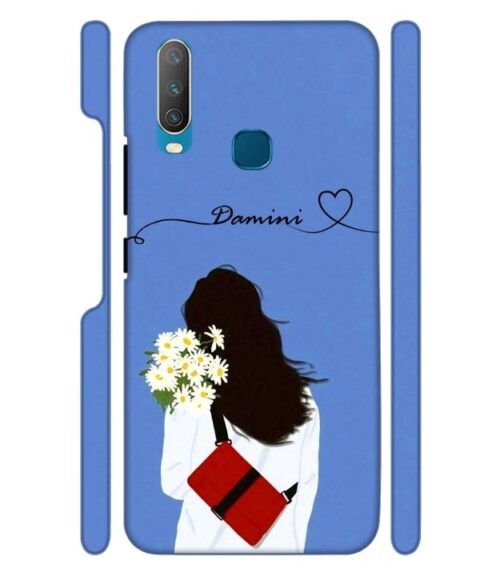 Sweet girl with back pose with flower Customize Text Vivo Y19 Mobile Cover