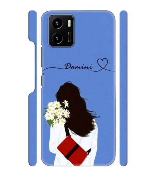 Sweet girl with back pose with flower Customize Text Vivo Y15 S Mobile Cover