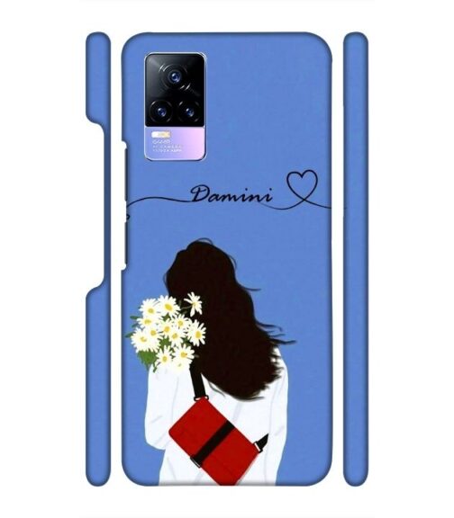 Sweet girl with back pose with flower Customize Text Vivo Y73 Mobile Cover