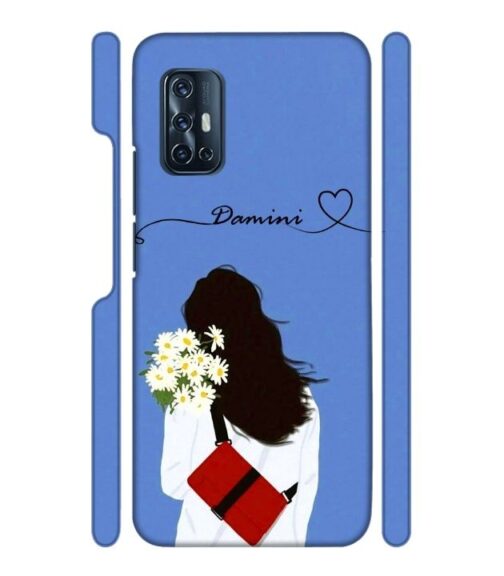 Sweet girl with back pose with flower Customize Text Vivo V17 Mobile Cover
