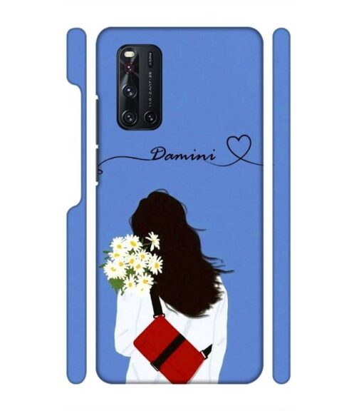 Sweet girl with back pose with flower Customize Text Vivo V19 Mobile Cover